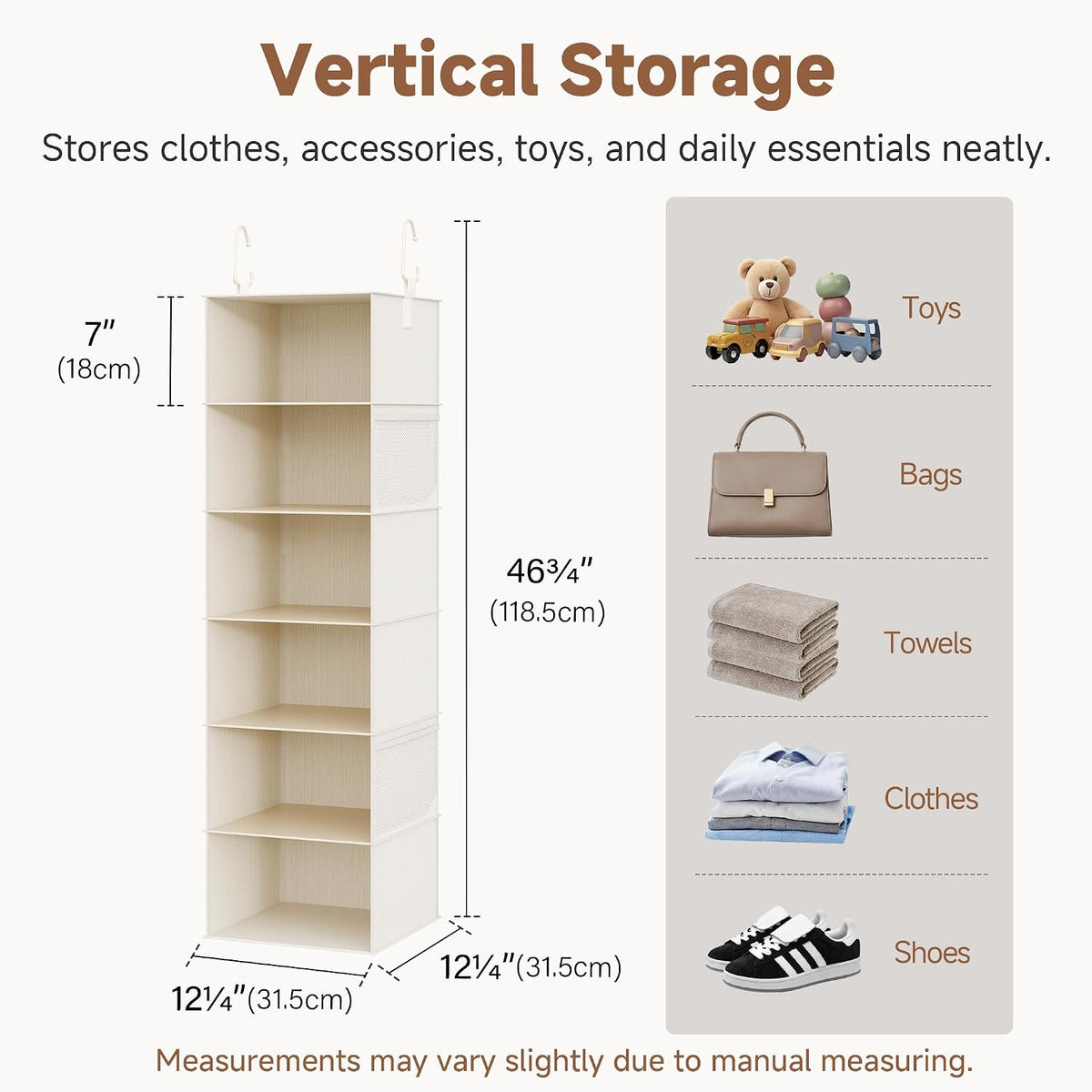 Hanging Closet Organizer for Small Closets, 5 Shelf