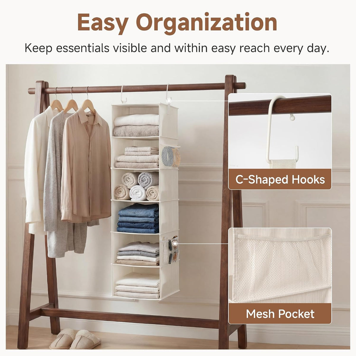 Hanging Closet Organizer for Small Closets, 5 Shelf