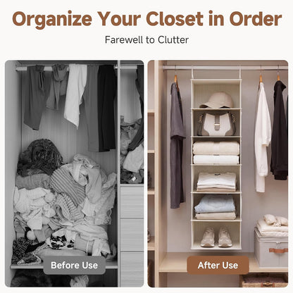 Hanging Closet Organizer for Small Closets, 5 Shelf