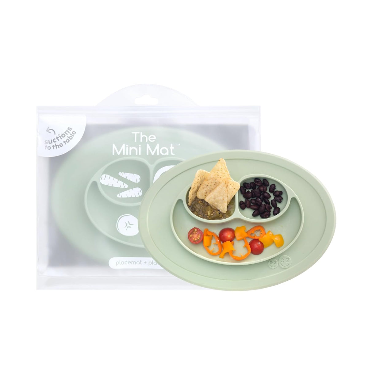 Mini Mat (Sage) + Mini Utensils (Fork & Spoon in Blush) - Toddler essentials mat and spoon