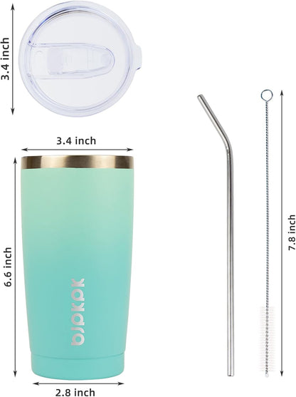 20oz Coffee Tumbler with Lid & Straw, Insulated Stainless Steel Mug | Double Wall Vacuum, Keeps Hot/Cold, BPA Free, Leak Proof, Iced Coffee Cup Fit Car Holder, Travel & Beach, Turquoise - Colors B