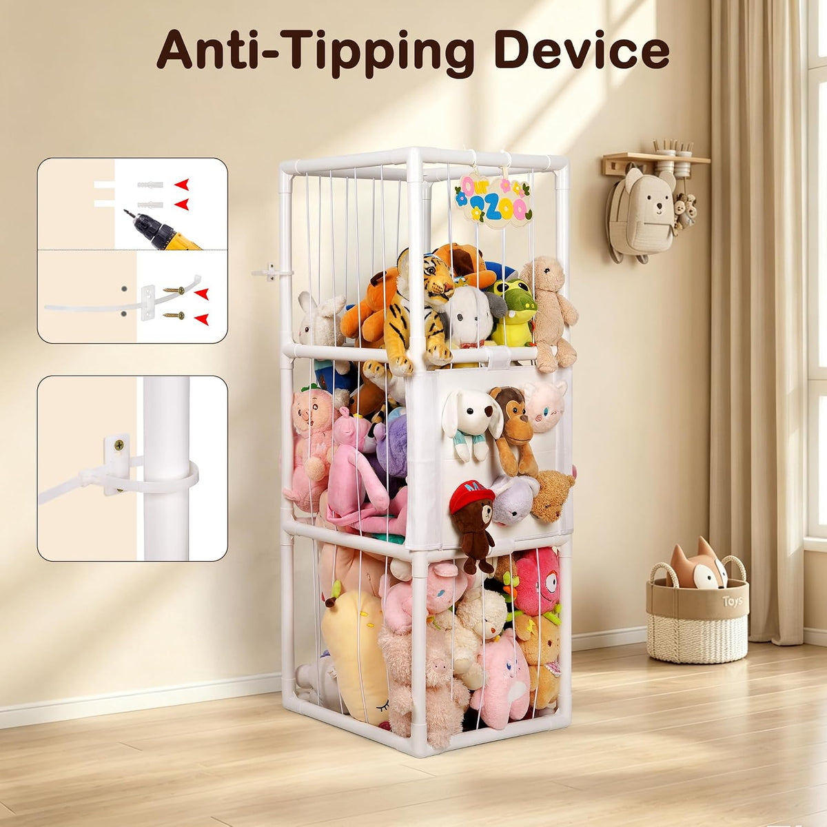 Stuffed Animal Storage Zoo Holder Space Save, PVC Stuffed Animal Organizer