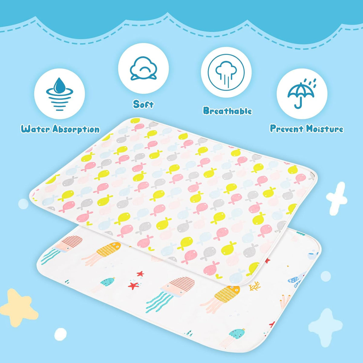 Baby Portable Diaper Changing Pad,Waterproof Changing Mat 2Pcs-27"x35"