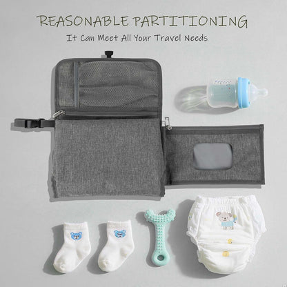 Baby Portable Diaper Changing Pad - Baby Diaper Changer Travel Bag with Wipes Pocket, Smart Design Portable Changing Mat, Infant Travel Station Kit, Gift for Newborn Girl & Boy - Grey