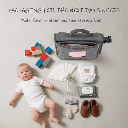 Baby Portable Diaper Changing Pad - Baby Diaper Changer Travel Bag with Wipes Pocket, Smart Design Portable Changing Mat, Infant Travel Station Kit, Gift for Newborn Girl & Boy - Grey