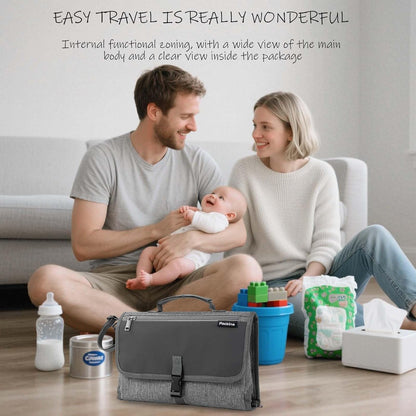 Baby Portable Diaper Changing Pad - Baby Diaper Changer Travel Bag with Wipes Pocket, Smart Design Portable Changing Mat, Infant Travel Station Kit, Gift for Newborn Girl & Boy - Grey