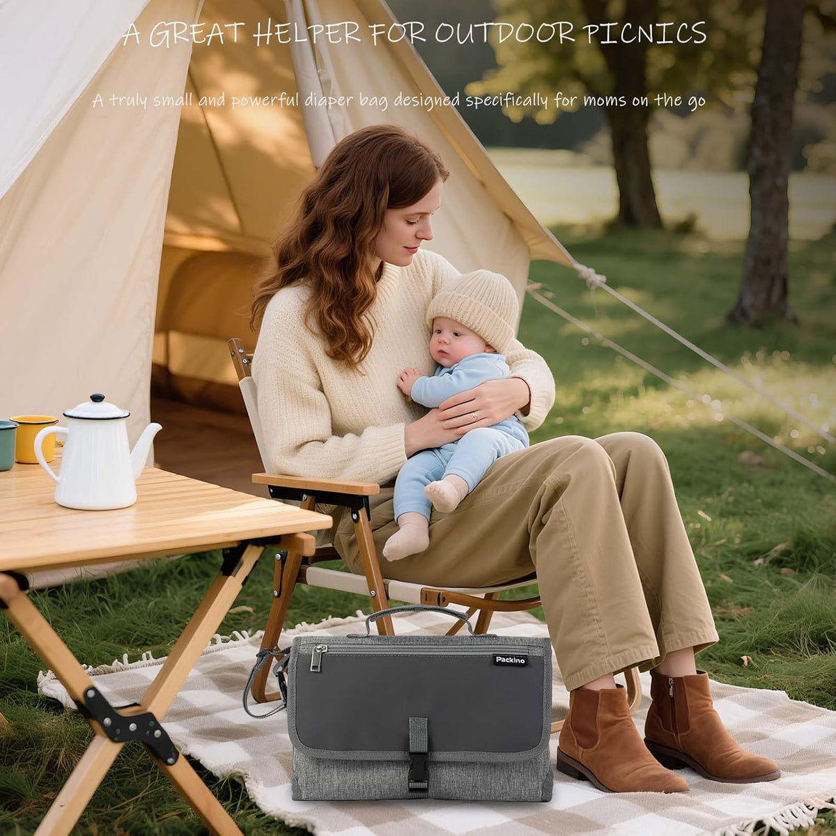 Baby Portable Diaper Changing Pad - Baby Diaper Changer Travel Bag with Wipes Pocket, Smart Design Portable Changing Mat, Infant Travel Station Kit, Gift for Newborn Girl & Boy - Grey