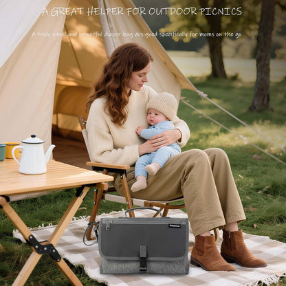 Baby Portable Diaper Changing Pad - Baby Diaper Changer Travel Bag with Wipes Pocket, Smart Design Portable Changing Mat, Infant Travel Station Kit, Gift for Newborn Girl & Boy - Grey
