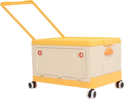 Rolling Toy Storage Bin, Smooth Rolling Wheels Lightweight Foldable Design Toy Organizer with Lid for Building Blocks Books Clothes, Kids Storage Box for Playroom Children Room (Orange)