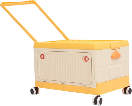 Rolling Toy Storage Bin, Smooth Rolling Wheels Lightweight Foldable Design Toy Organizer with Lid for Building Blocks Books Clothes, Kids Storage Box for Playroom Children Room (Orange)