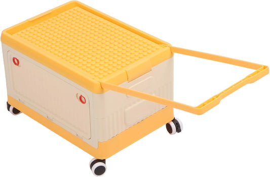Rolling Toy Storage Bin, Smooth Rolling Wheels Lightweight Foldable Design Toy Organizer with Lid for Building Blocks Books Clothes, Kids Storage Box for Playroom Children Room (Orange)