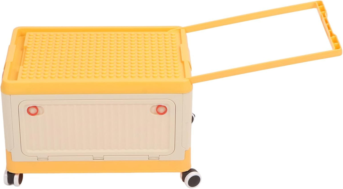Rolling Toy Storage Bin, Smooth Rolling Wheels Lightweight Foldable Design Toy Organizer with Lid for Building Blocks Books Clothes, Kids Storage Box for Playroom Children Room (Orange)