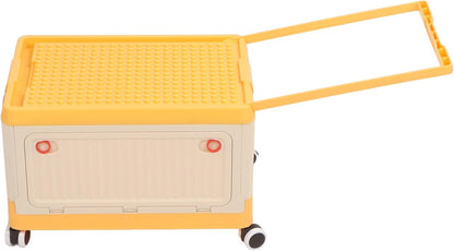 Rolling Toy Storage Bin, Smooth Rolling Wheels Lightweight Foldable Design Toy Organizer with Lid for Building Blocks Books Clothes, Kids Storage Box for Playroom Children Room (Orange)