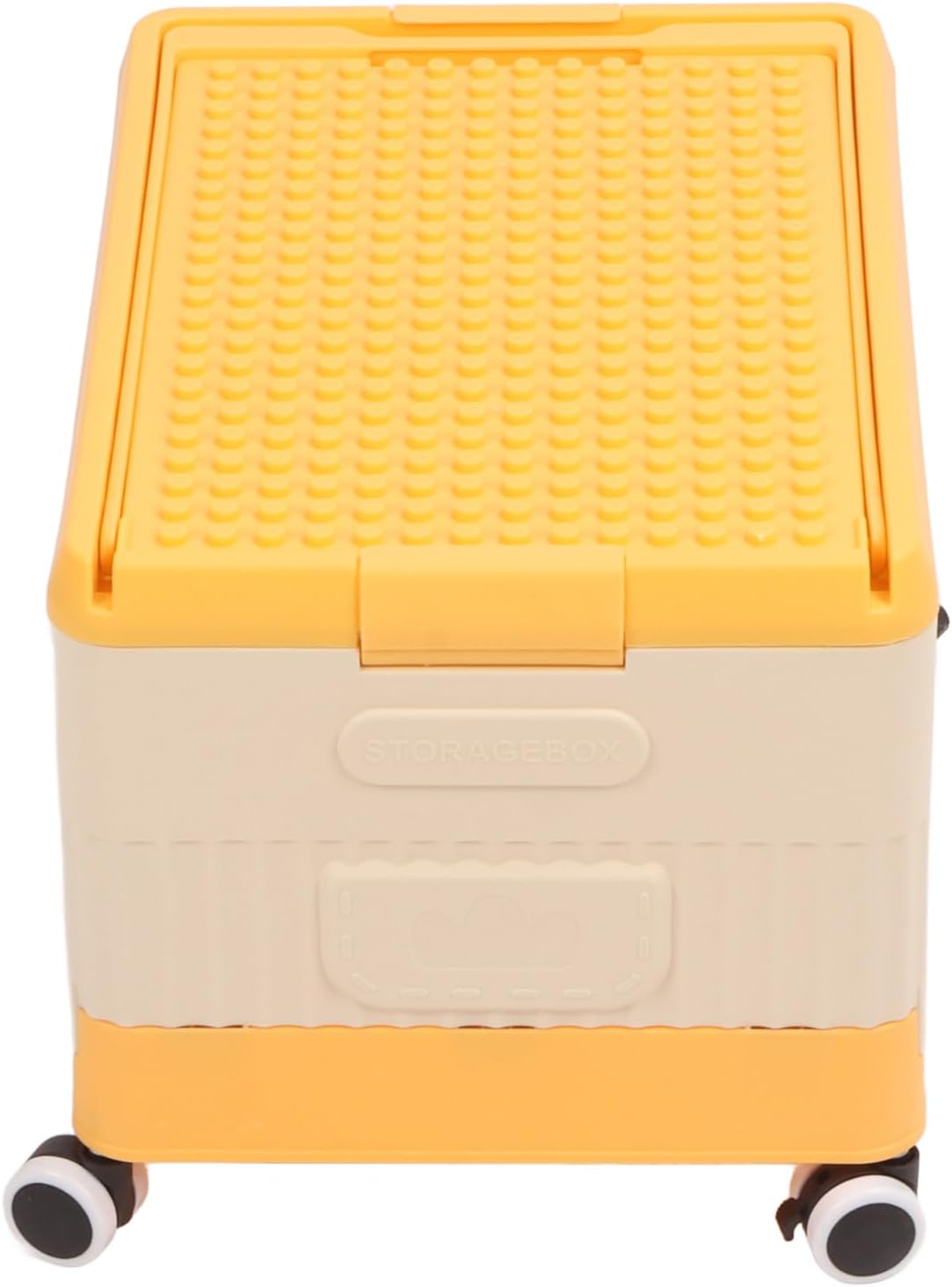 Rolling Toy Storage Bin, Smooth Rolling Wheels Lightweight Foldable Design Toy Organizer with Lid for Building Blocks Books Clothes, Kids Storage Box for Playroom Children Room (Orange)