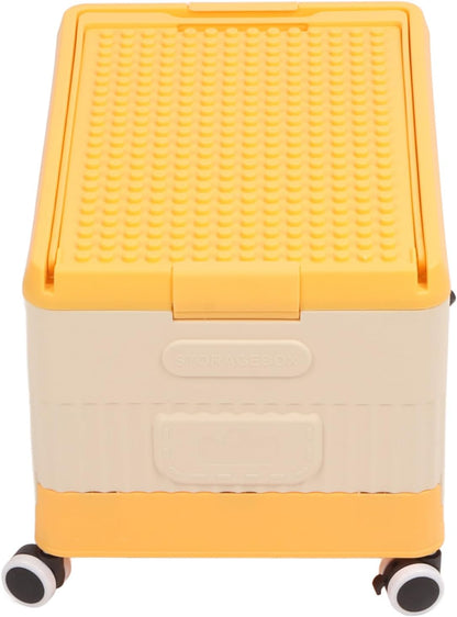 Rolling Toy Storage Bin, Smooth Rolling Wheels Lightweight Foldable Design Toy Organizer with Lid for Building Blocks Books Clothes, Kids Storage Box for Playroom Children Room (Orange)