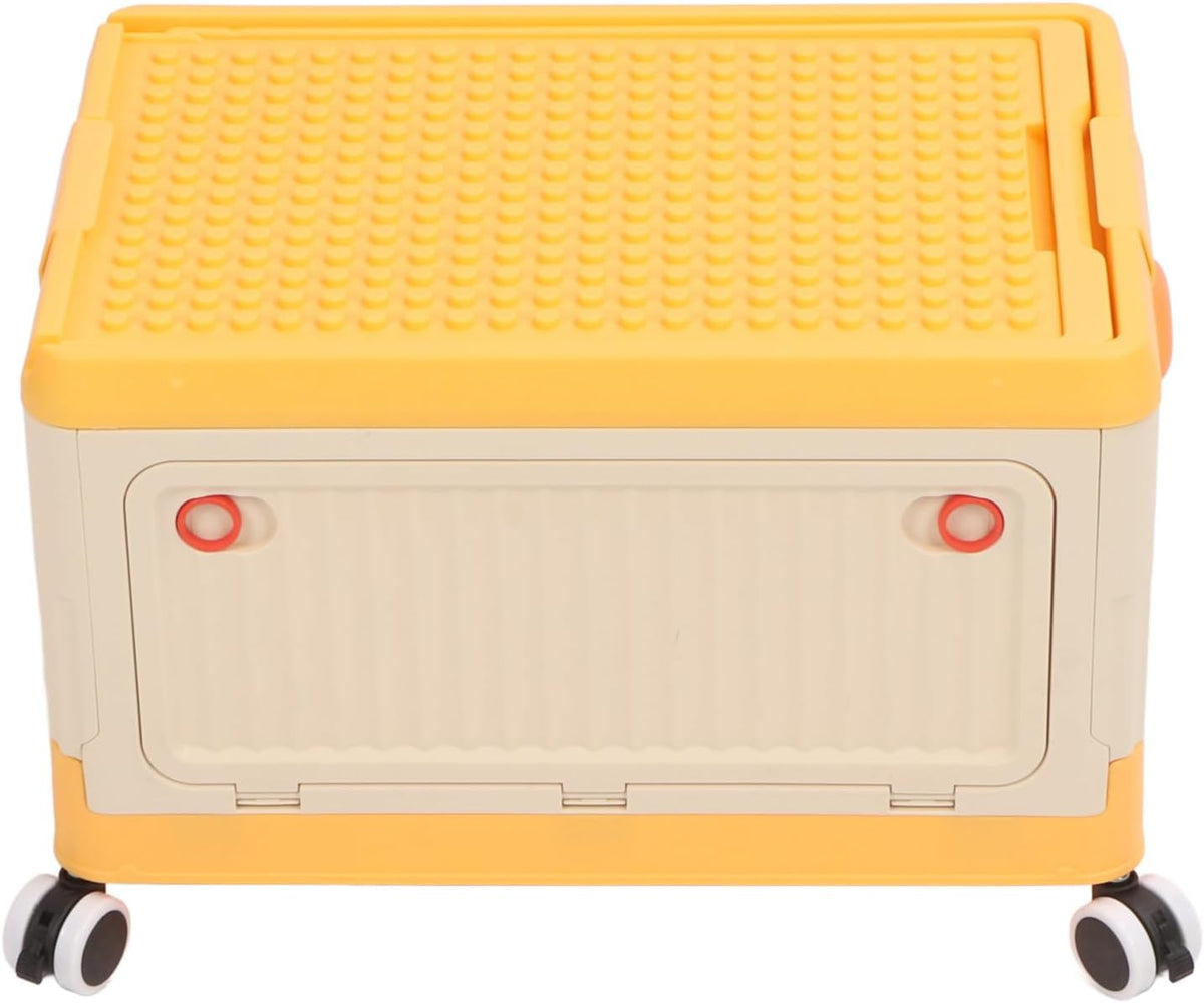 Rolling Toy Storage Bin, Smooth Rolling Wheels Lightweight Foldable Design Toy Organizer with Lid for Building Blocks Books Clothes, Kids Storage Box for Playroom Children Room (Orange)