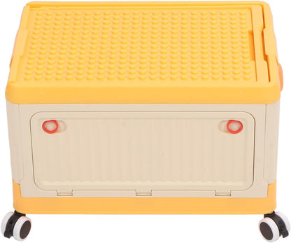 Rolling Toy Storage Bin, Smooth Rolling Wheels Lightweight Foldable Design Toy Organizer with Lid for Building Blocks Books Clothes, Kids Storage Box for Playroom Children Room (Orange)