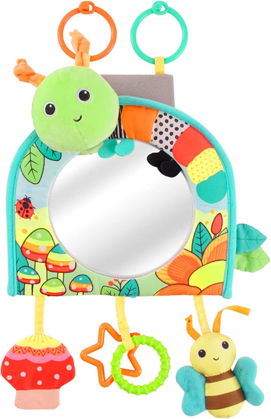 Infant Car Seat Toy - Kick and Play Activity Center with Mirror, Teether and Crinkle Paper, Fun Travel Baby Toy for Rear Car Seat, Easier Drive with Newborns, Babies
