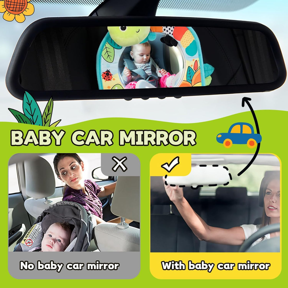 Infant Car Seat Toy - Kick and Play Activity Center with Mirror, Teether and Crinkle Paper, Fun Travel Baby Toy for Rear Car Seat, Easier Drive with Newborns, Babies