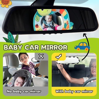 Infant Car Seat Toy - Kick and Play Activity Center with Mirror, Teether and Crinkle Paper, Fun Travel Baby Toy for Rear Car Seat, Easier Drive with Newborns, Babies