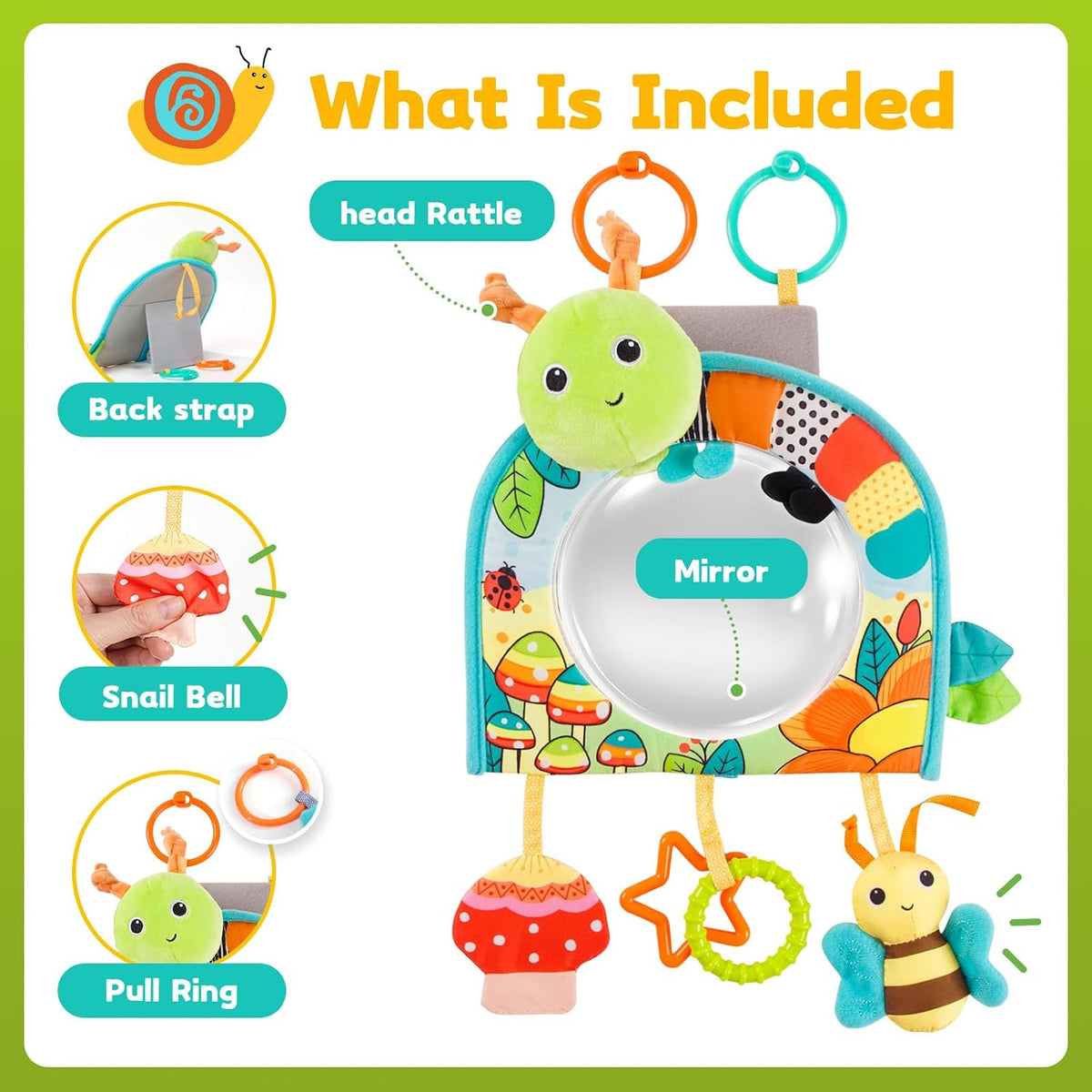 Infant Car Seat Toy - Kick and Play Activity Center with Mirror, Teether and Crinkle Paper, Fun Travel Baby Toy for Rear Car Seat, Easier Drive with Newborns, Babies