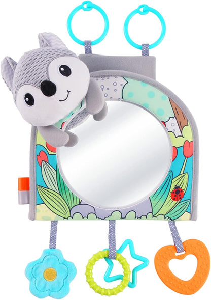 Infant Car Seat Toy - Kick and Play Activity Center with Mirror, Teether and Crinkle Paper, Fun Travel Baby Toy for Rear Car Seat, Easier Drive with Newborns, Babies