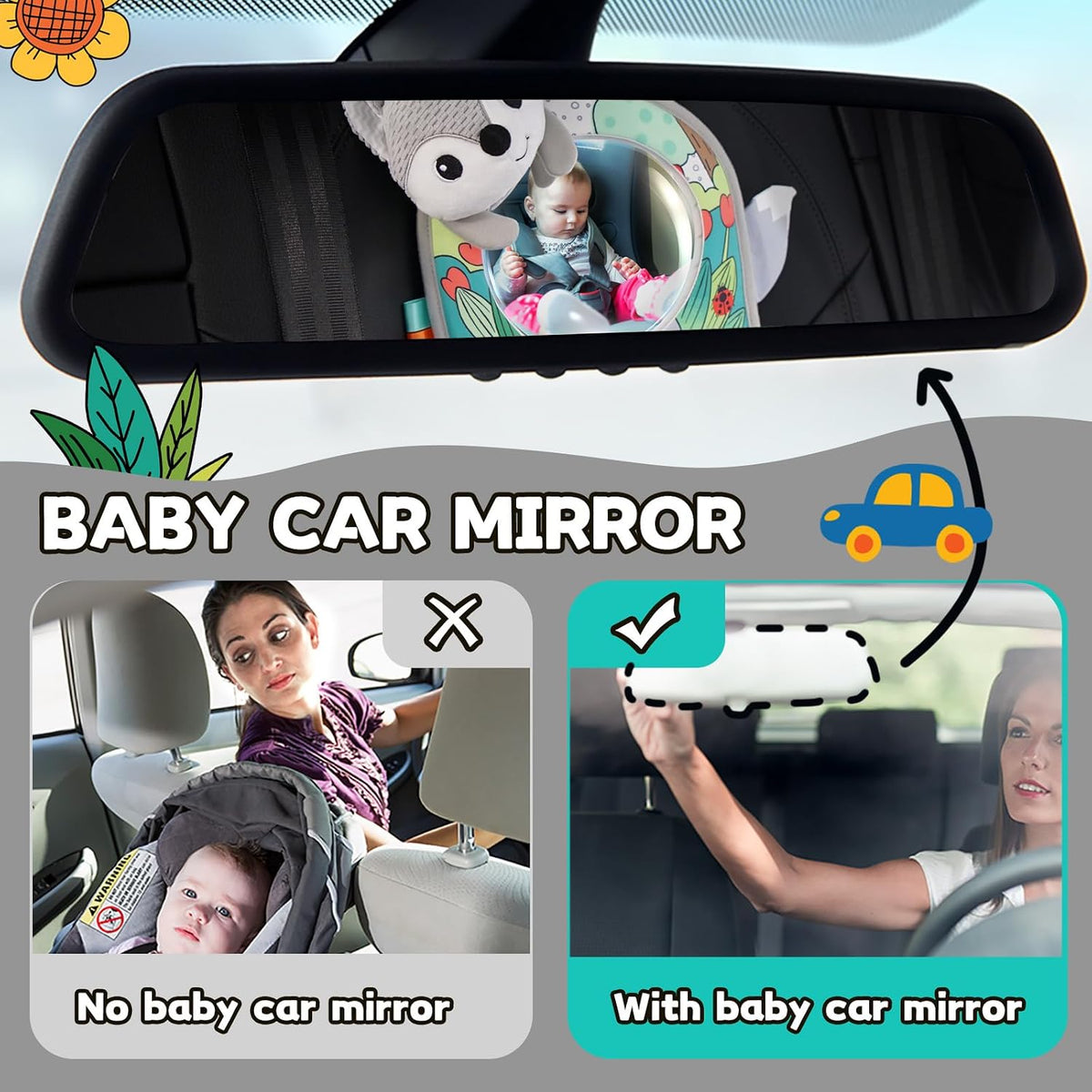 Infant Car Seat Toy - Kick and Play Activity Center with Mirror, Teether and Crinkle Paper, Fun Travel Baby Toy for Rear Car Seat, Easier Drive with Newborns, Babies