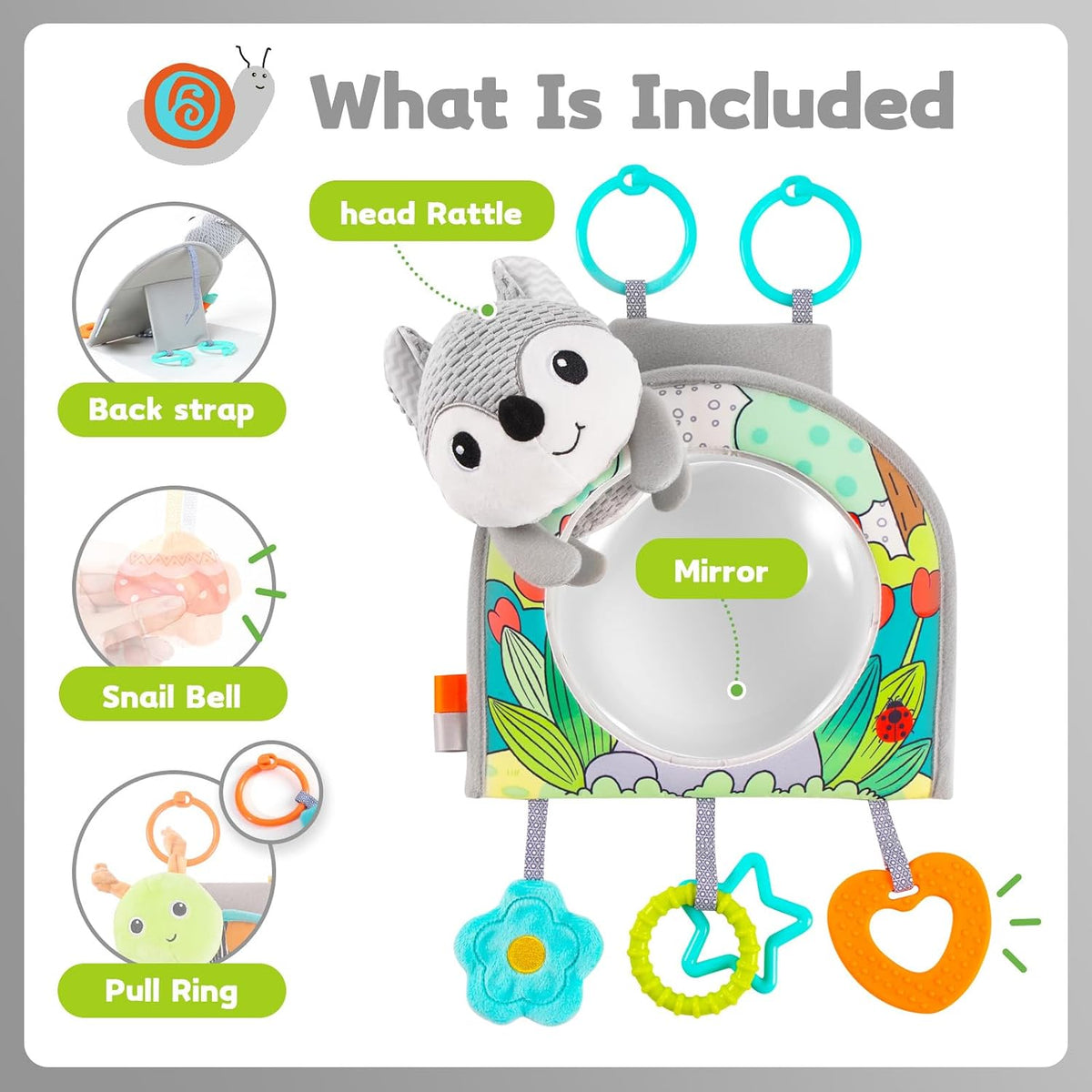 Infant Car Seat Toy - Kick and Play Activity Center with Mirror, Teether and Crinkle Paper, Fun Travel Baby Toy for Rear Car Seat, Easier Drive with Newborns, Babies