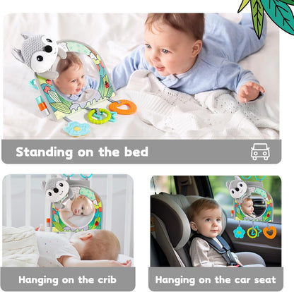 Infant Car Seat Toy - Kick and Play Activity Center with Mirror, Teether and Crinkle Paper, Fun Travel Baby Toy for Rear Car Seat, Easier Drive with Newborns, Babies