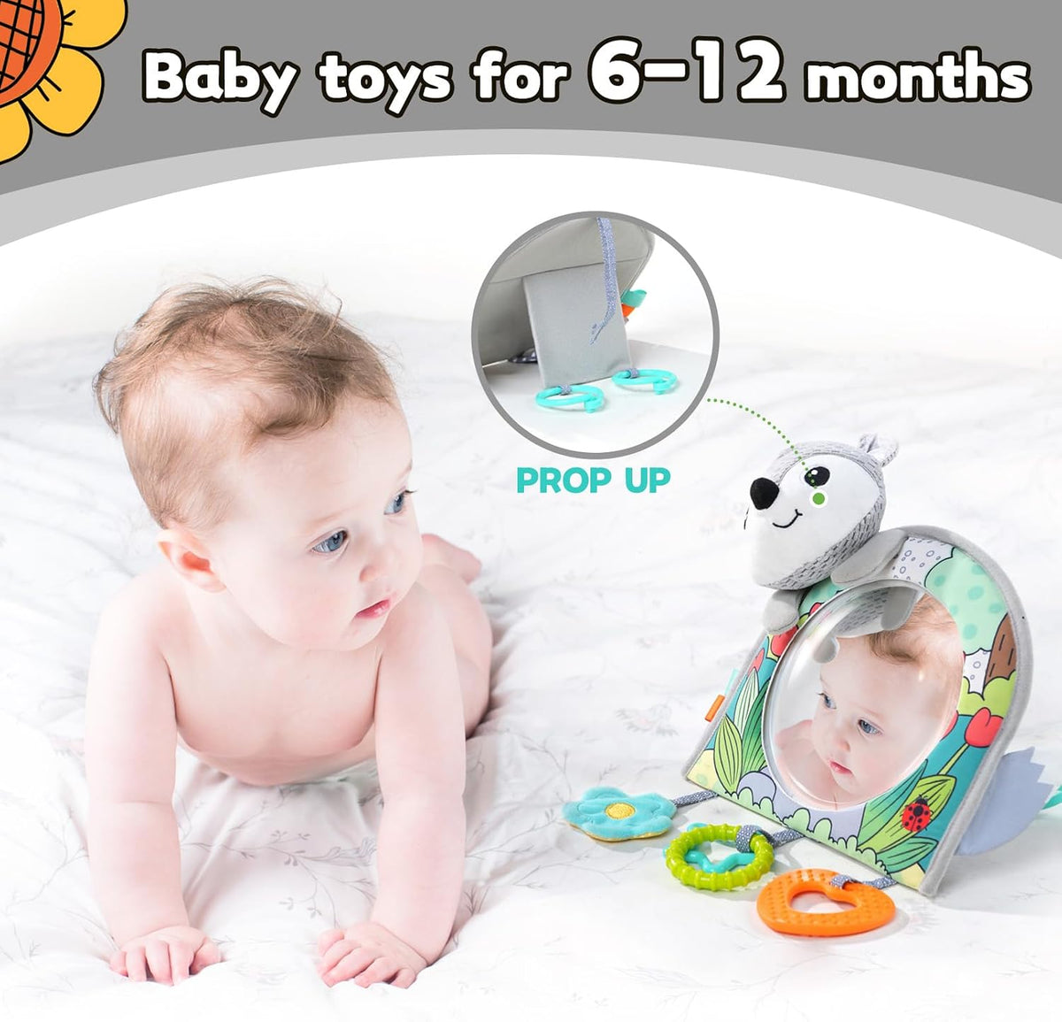Infant Car Seat Toy - Kick and Play Activity Center with Mirror, Teether and Crinkle Paper, Fun Travel Baby Toy for Rear Car Seat, Easier Drive with Newborns, Babies