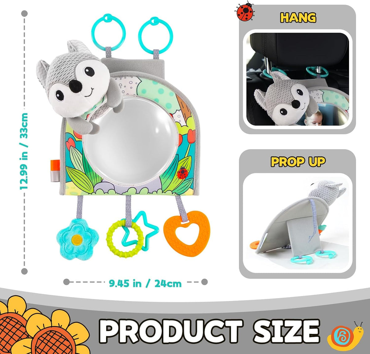 Infant Car Seat Toy - Kick and Play Activity Center with Mirror, Teether and Crinkle Paper, Fun Travel Baby Toy for Rear Car Seat, Easier Drive with Newborns, Babies