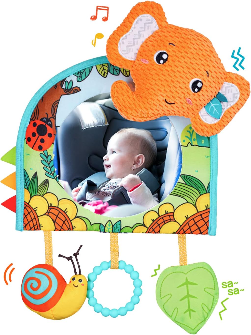 Infant Car Seat Toy - Kick and Play Activity Center with Mirror, Teether and Crinkle Paper, Fun Travel Baby Toy for Rear Car Seat, Easier Drive with Newborns, Babies