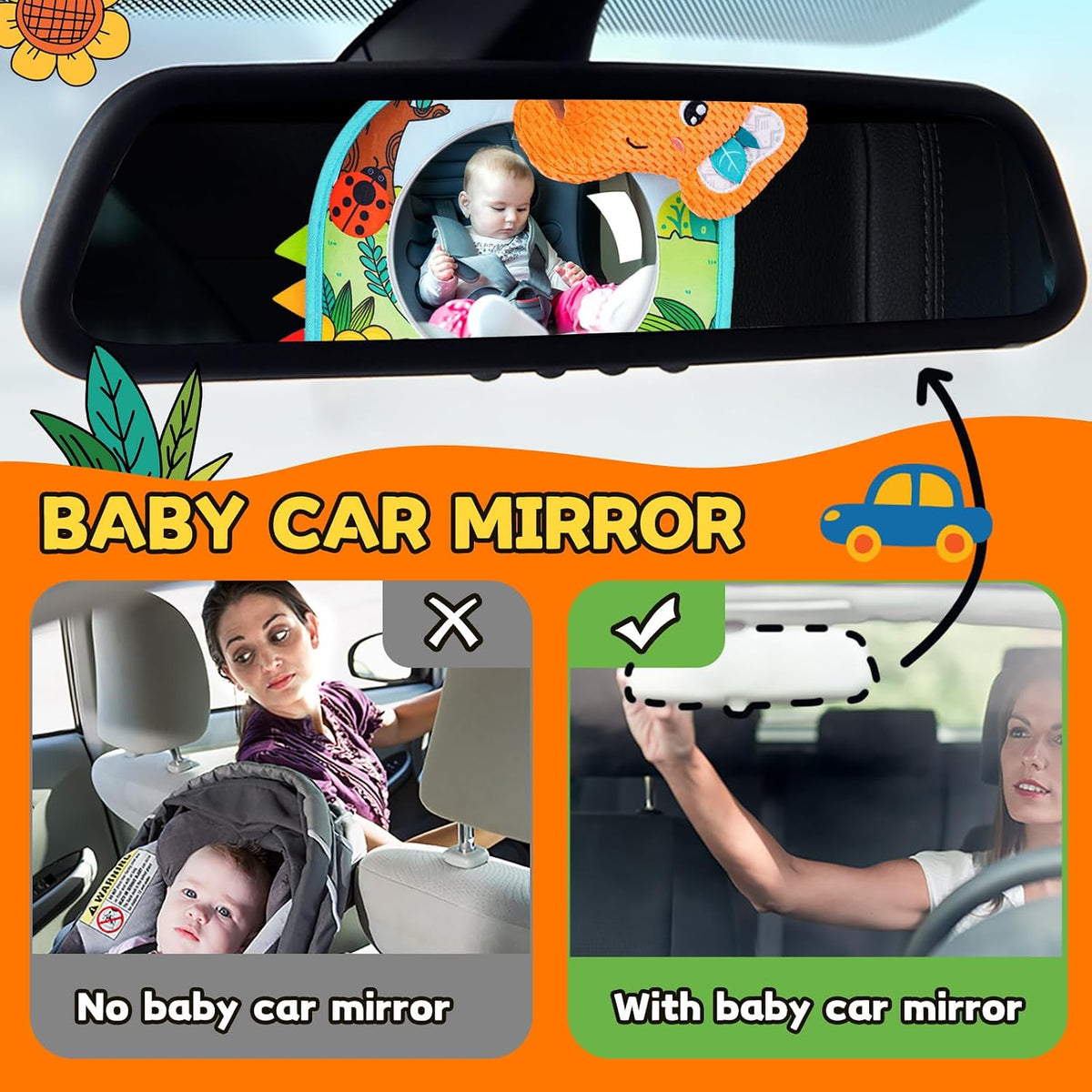 Infant Car Seat Toy - Kick and Play Activity Center with Mirror, Teether and Crinkle Paper, Fun Travel Baby Toy for Rear Car Seat, Easier Drive with Newborns, Babies