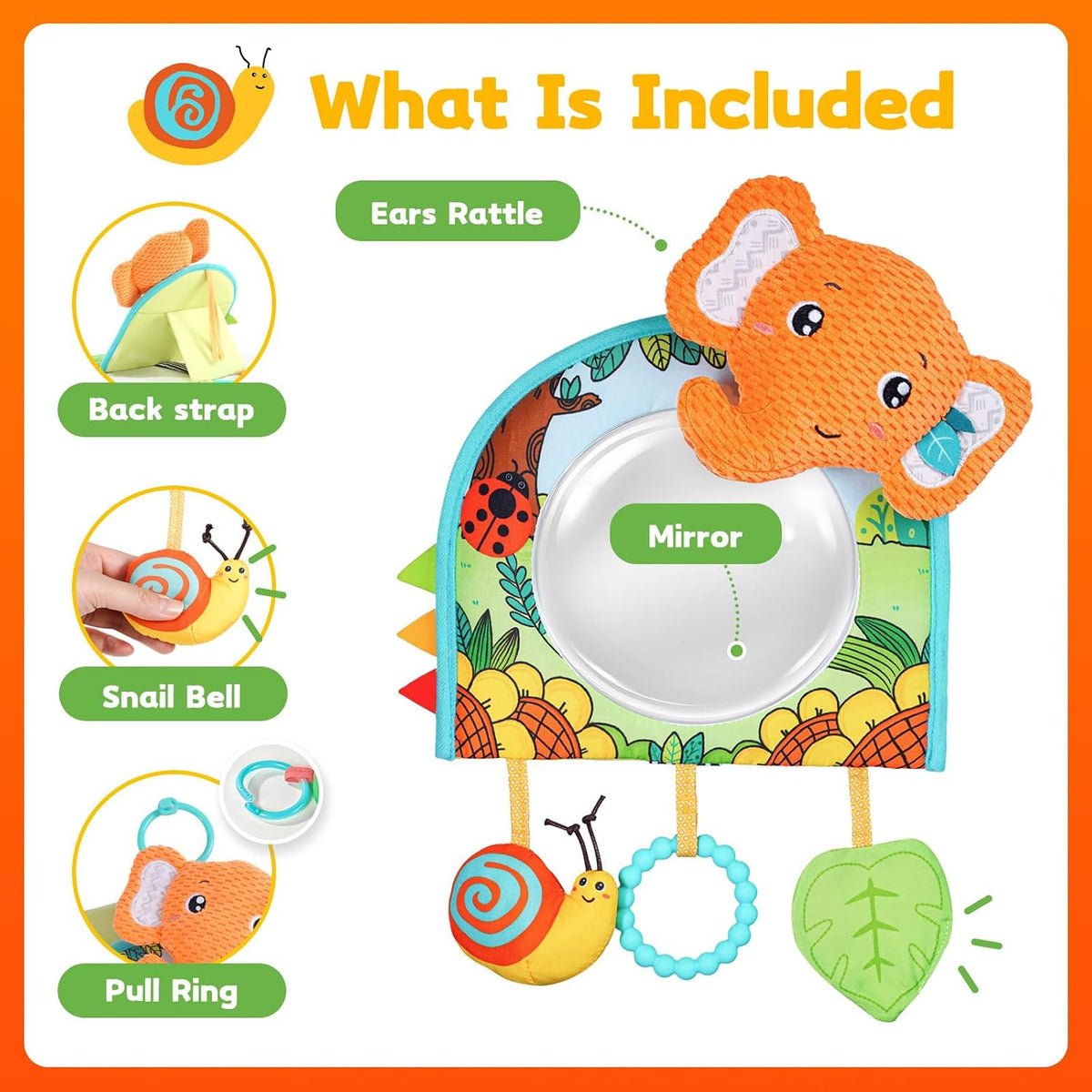 Infant Car Seat Toy - Kick and Play Activity Center with Mirror, Teether and Crinkle Paper, Fun Travel Baby Toy for Rear Car Seat, Easier Drive with Newborns, Babies