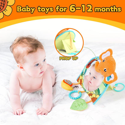 Infant Car Seat Toy - Kick and Play Activity Center with Mirror, Teether and Crinkle Paper, Fun Travel Baby Toy for Rear Car Seat, Easier Drive with Newborns, Babies