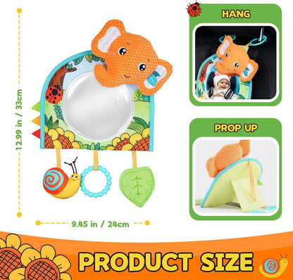 Infant Car Seat Toy - Kick and Play Activity Center with Mirror, Teether and Crinkle Paper, Fun Travel Baby Toy for Rear Car Seat, Easier Drive with Newborns, Babies