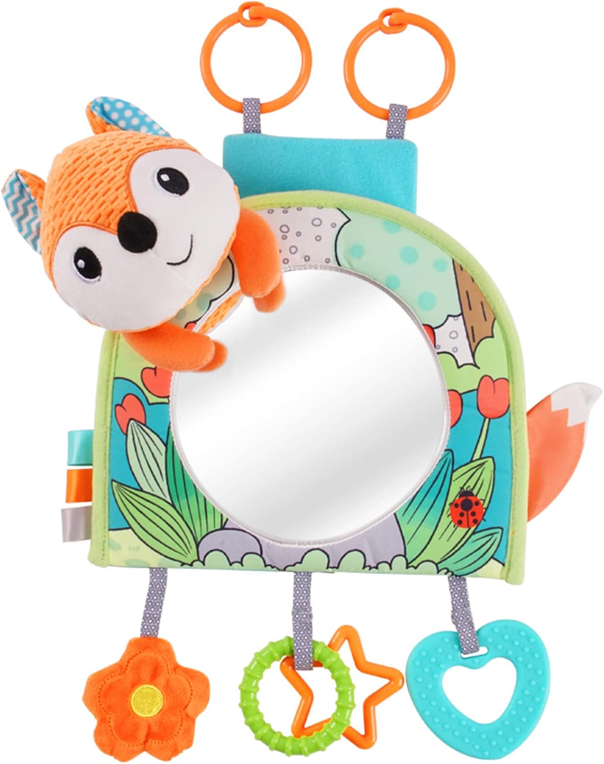 Infant Car Seat Toy - Kick and Play Activity Center with Mirror, Teether and Crinkle Paper, Fun Travel Baby Toy for Rear Car Seat, Easier Drive with Newborns, Babies
