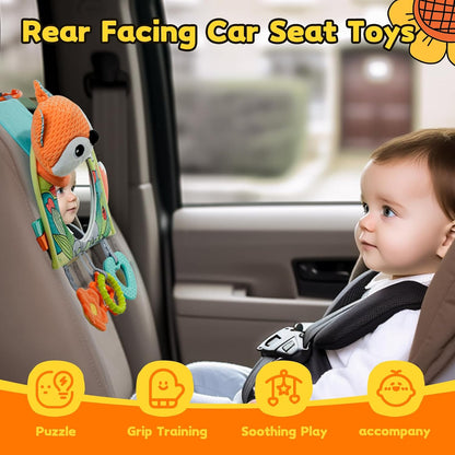 Infant Car Seat Toy - Kick and Play Activity Center with Mirror, Teether and Crinkle Paper, Fun Travel Baby Toy for Rear Car Seat, Easier Drive with Newborns, Babies