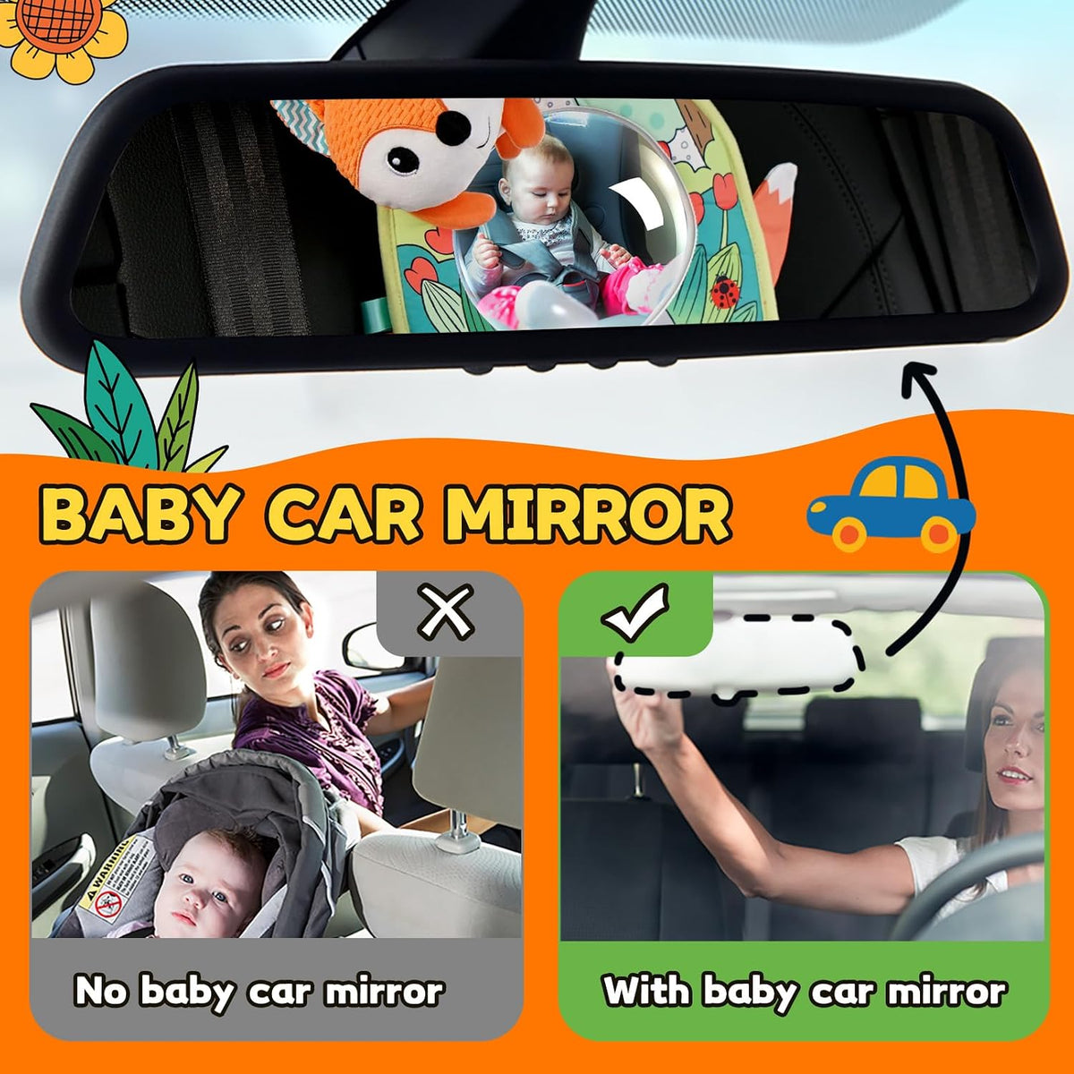 Infant Car Seat Toy - Kick and Play Activity Center with Mirror, Teether and Crinkle Paper, Fun Travel Baby Toy for Rear Car Seat, Easier Drive with Newborns, Babies