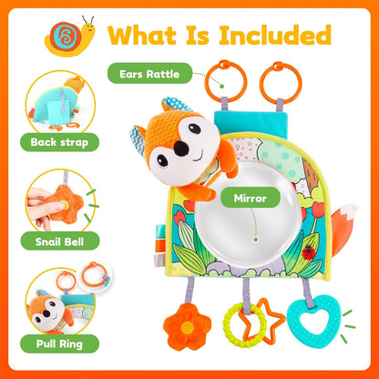Infant Car Seat Toy - Kick and Play Activity Center with Mirror, Teether and Crinkle Paper, Fun Travel Baby Toy for Rear Car Seat, Easier Drive with Newborns, Babies