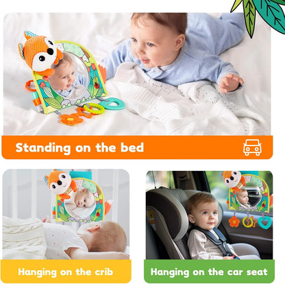 Infant Car Seat Toy - Kick and Play Activity Center with Mirror, Teether and Crinkle Paper, Fun Travel Baby Toy for Rear Car Seat, Easier Drive with Newborns, Babies
