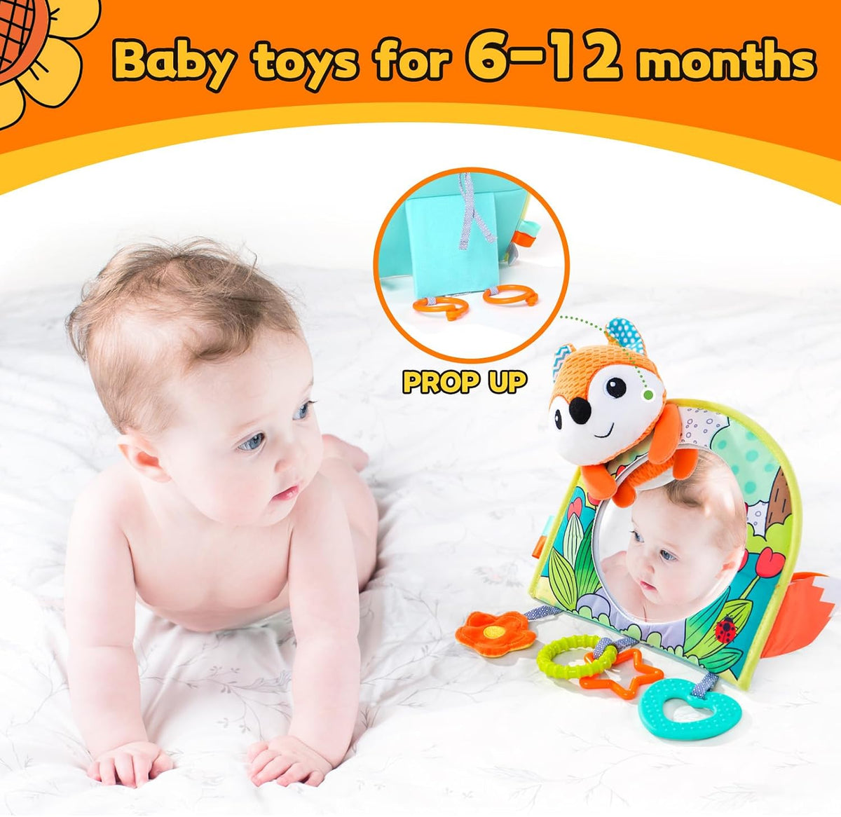Infant Car Seat Toy - Kick and Play Activity Center with Mirror, Teether and Crinkle Paper, Fun Travel Baby Toy for Rear Car Seat, Easier Drive with Newborns, Babies