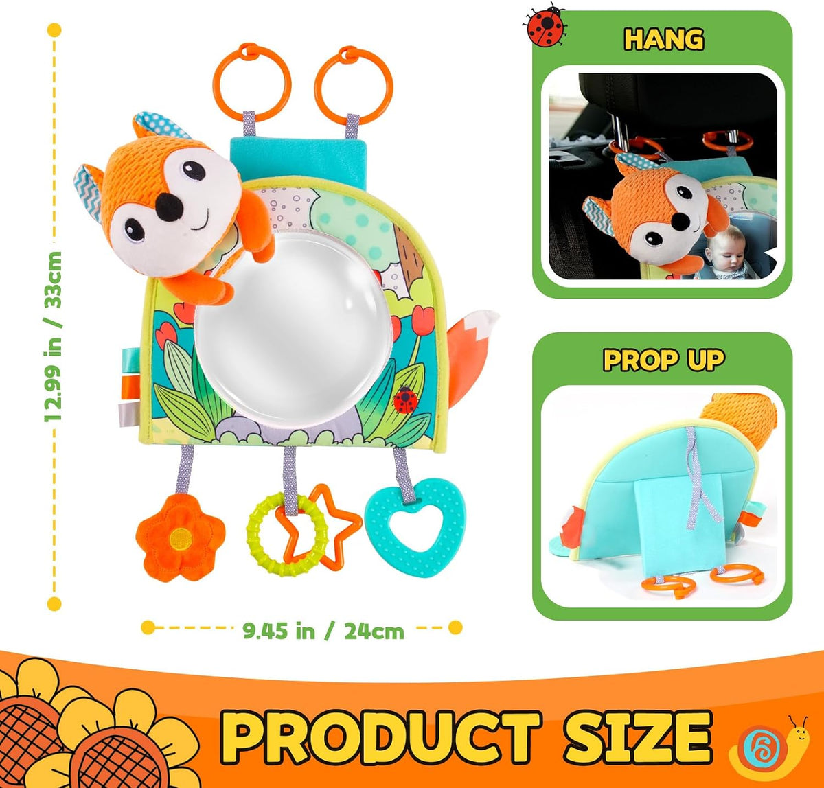 Infant Car Seat Toy - Kick and Play Activity Center with Mirror, Teether and Crinkle Paper, Fun Travel Baby Toy for Rear Car Seat, Easier Drive with Newborns, Babies