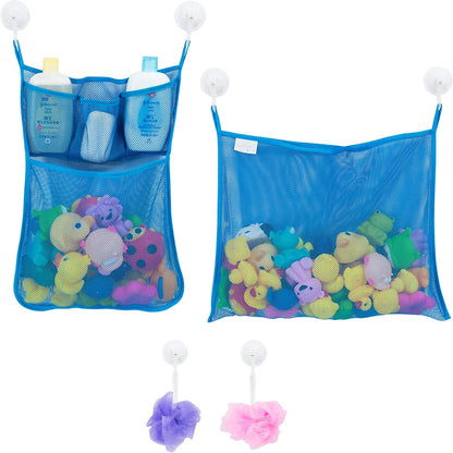 Comfylife Large Bath Toy Organizer – 3 Compartment Bath Toy Holder for Bathtub & Shower – Quick-Dry Mesh with 4 Strong Adhesive Hooks – Kids Toys Storage Net for Bathroom, shower & Tub
