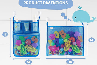 Comfylife Large Bath Toy Organizer – 3 Compartment Bath Toy Holder for Bathtub & Shower – Quick-Dry Mesh with 4 Strong Adhesive Hooks – Kids Toys Storage Net for Bathroom, shower & Tub
