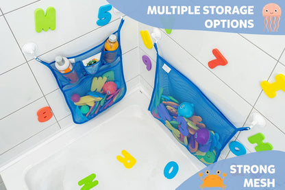 Comfylife Large Bath Toy Organizer – 3 Compartment Bath Toy Holder for Bathtub & Shower – Quick-Dry Mesh with 4 Strong Adhesive Hooks – Kids Toys Storage Net for Bathroom, shower & Tub