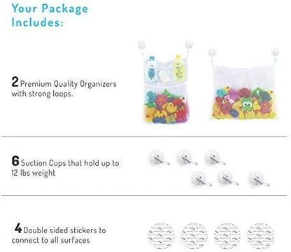 Comfylife Large Bath Toy Organizer – 3 Compartment Bath Toy Holder for Bathtub & Shower – Quick-Dry Mesh with 4 Strong Adhesive Hooks – Kids Toys Storage Net for Bathroom, shower & Tub