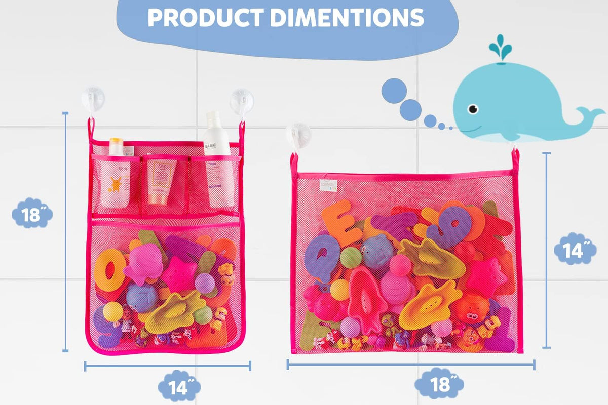Comfylife Large Bath Toy Organizer – 3 Compartment Bath Toy Holder for Bathtub & Shower – Quick-Dry Mesh with 4 Strong Adhesive Hooks – Kids Toys Storage Net for Bathroom, shower & Tub