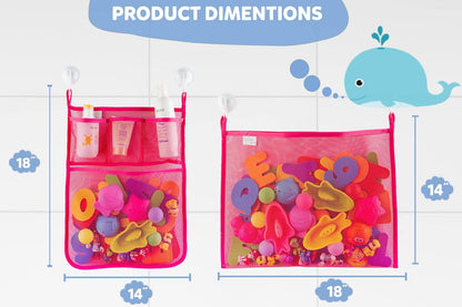 Comfylife Large Bath Toy Organizer – 3 Compartment Bath Toy Holder for Bathtub & Shower – Quick-Dry Mesh with 4 Strong Adhesive Hooks – Kids Toys Storage Net for Bathroom, shower & Tub
