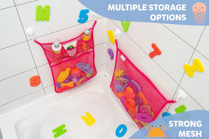 Comfylife Large Bath Toy Organizer – 3 Compartment Bath Toy Holder for Bathtub & Shower – Quick-Dry Mesh with 4 Strong Adhesive Hooks – Kids Toys Storage Net for Bathroom, shower & Tub